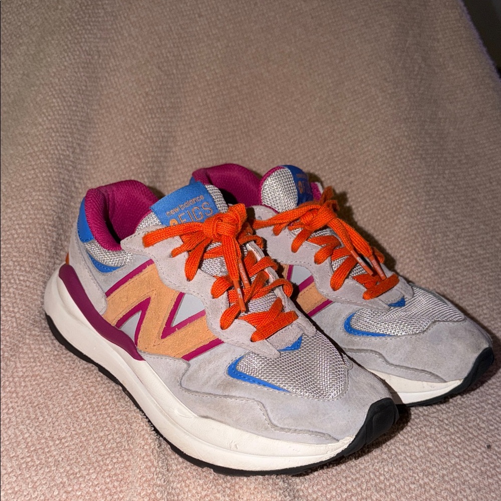 Orange Lace Athletic Sneakers with Pink & Blue Accents